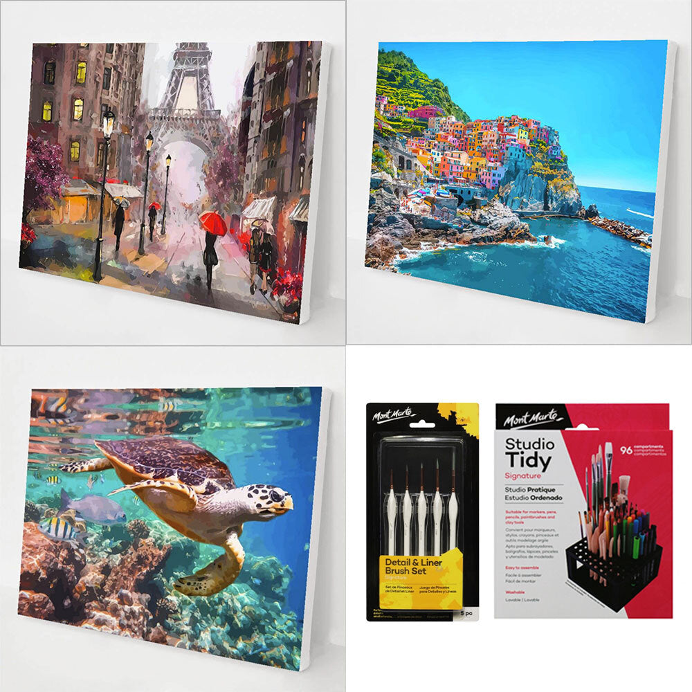 Best Sellers Bundle 2 (3 Paintings + 5 pcs Mini Detail Brush set + Paintbrush Organizer)