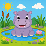 Happy Little Hippo Easy Paint by Numbers Kit